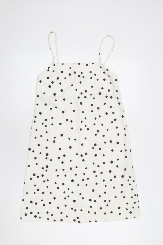 Zara Womens White Polka Dot Polyester Tank Dress Size S Square Neck Pullover