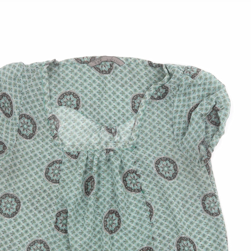 Zara Womens Multicoloured Geometric Polyester Basic T-Shirt Size S Square Neck