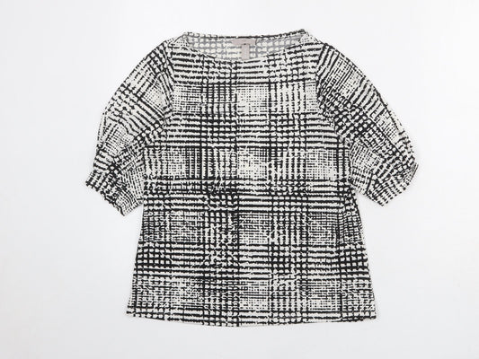 H&M Womens Black Check Polyester Basic T-Shirt Size XS Round Neck