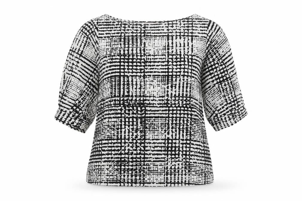H&M Womens Black Check Polyester Basic T-Shirt Size XS Round Neck