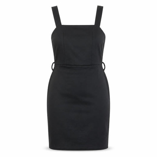 Select Womens Black Polyester Pinafore/Dungaree Dress Size 10 Square Neck Pullover