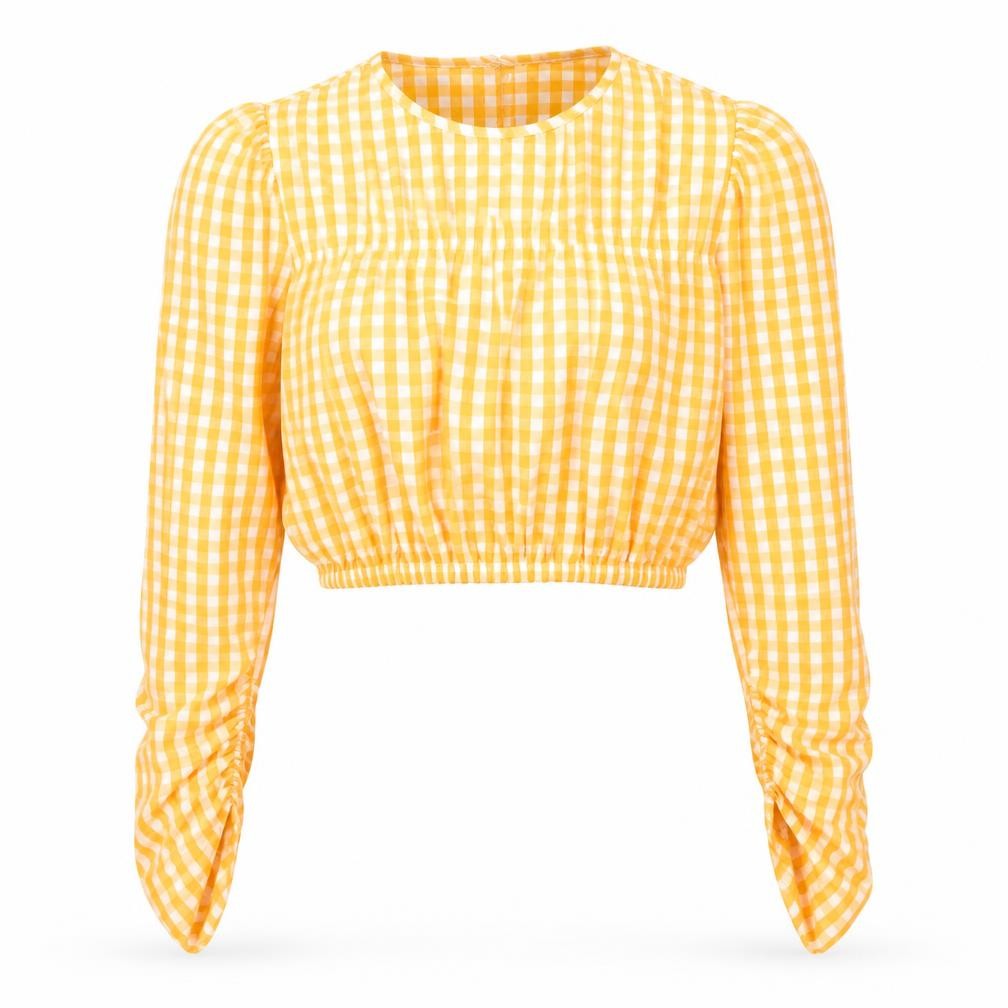 Zara Womens Orange Check Viscose Basic Blouse Size S Round Neck