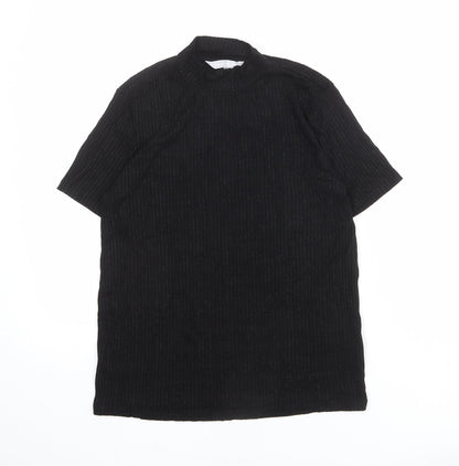 Additional front view of Red Herring women’s black viscose basic t-shirt, size UK 12, mock neck