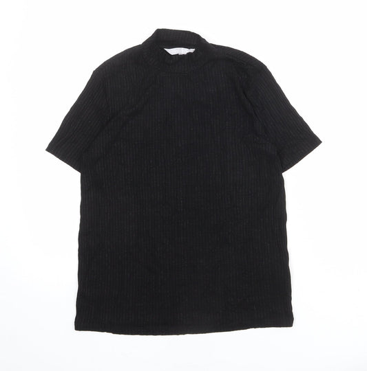 Red Herring Womens Black Viscose Basic T-Shirt Size 12 Mock Neck
