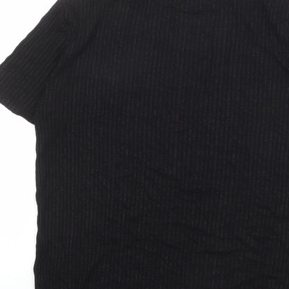 Brand and care label for Red Herring women’s black viscose basic t-shirt, size UK 12, mock neck