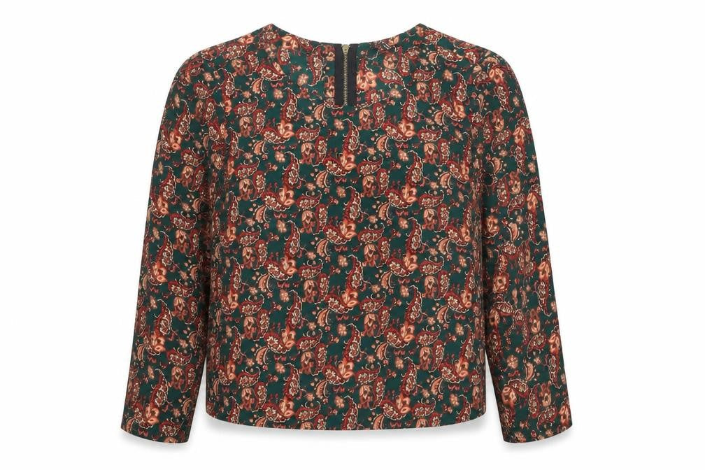 FOREVER 21 Womens Green Paisley Polyester Basic Blouse Size M Round Neck