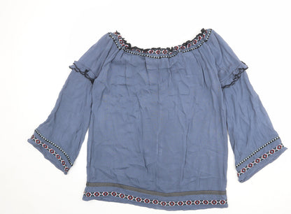 River Island Womens Blue Viscose Basic Blouse Size 8 Boat Neck