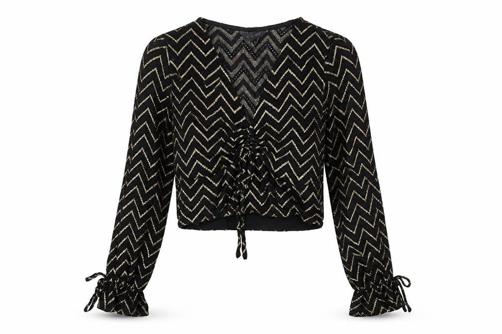 New Look Womens Black Herringbone Nylon Basic Blouse Size 8 V-Neck