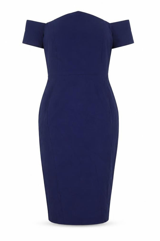 Vesper Womens Blue Viscose Pencil Dress Size 14 Off the Shoulder Zip