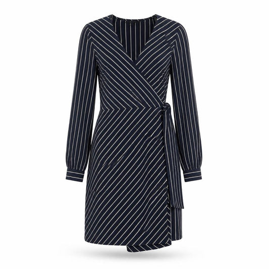 Brave Soul Womens Blue Striped Polyester Wrap Dress Size S V-Neck Tie