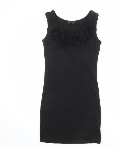 Additional front view of Miss Selfridge women’s black cotton bodycon, size UK 8, round neck pullover