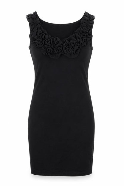 Front view of Miss Selfridge women’s black cotton bodycon, size UK 8, round neck pullover