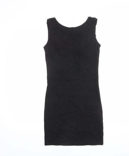 Back view of Miss Selfridge women’s black cotton bodycon, size UK 8, round neck pullover