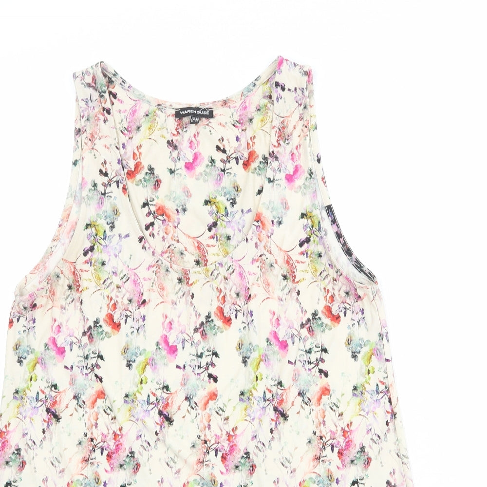 Warehouse Womens Multicoloured Geometric Polyester Basic Tank Size 12 Scoop Neck