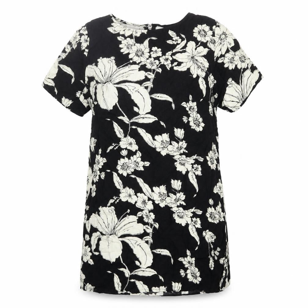 Motel Rocks Womens Black Floral Viscose Mini Size S Round Neck Zip