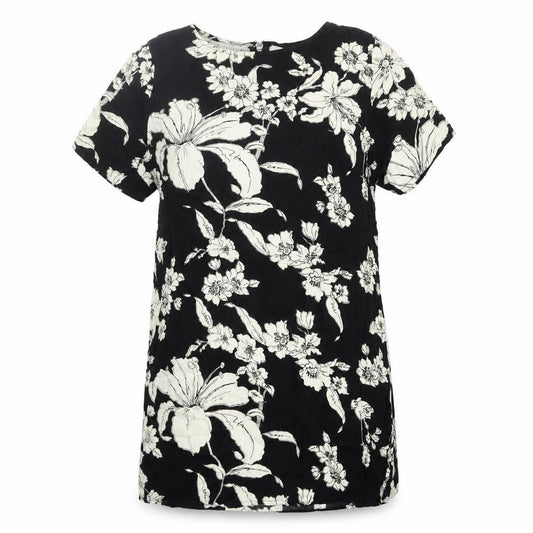 Motel Rocks Womens Black Floral Viscose Mini Size S Round Neck Zip