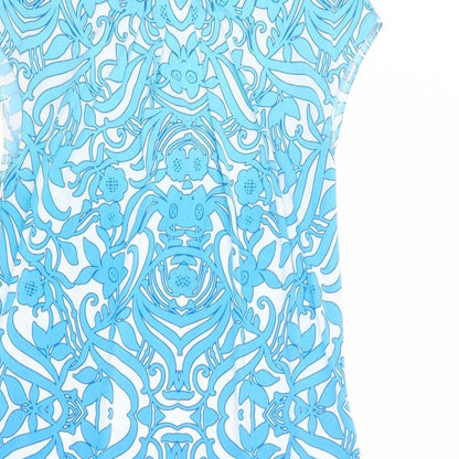 M&Co Womens Blue Geometric Polyester Shift Size 10 Boat Neck Button