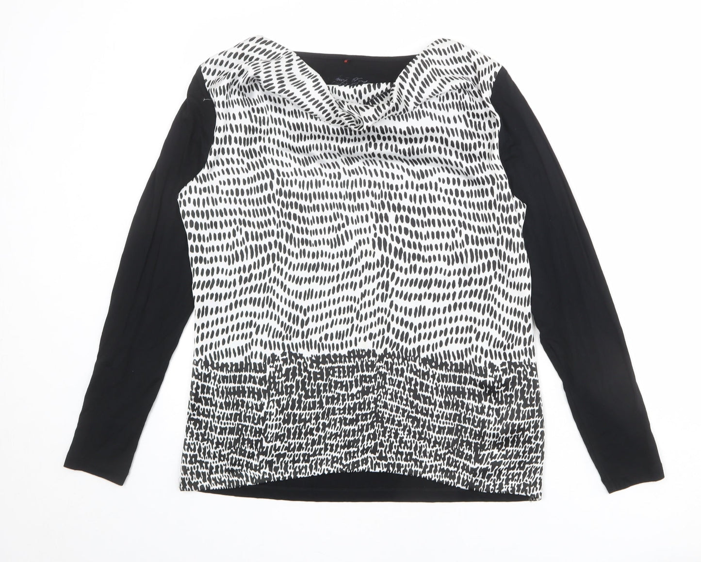 Olsen Womens Black Geometric Viscose Basic Blouse Size 12 Cowl Neck