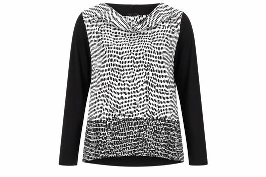 Olsen Womens Black Geometric Viscose Basic Blouse Size 12 Cowl Neck
