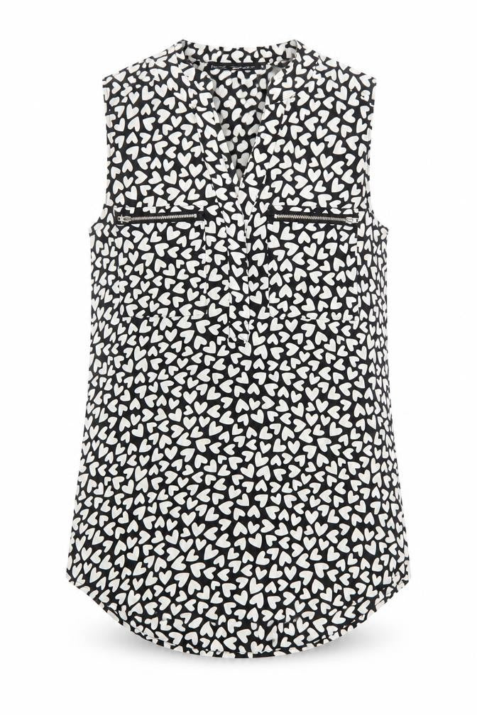 NEXT Womens Black Geometric Polyester Basic Tank Size 8 V-Neck - Heart Print
