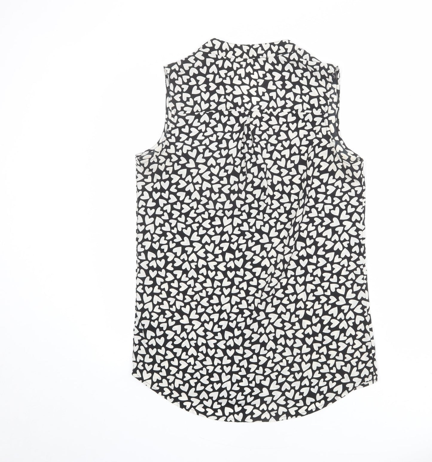 NEXT Womens Black Geometric Polyester Basic Tank Size 8 V-Neck - Heart Print