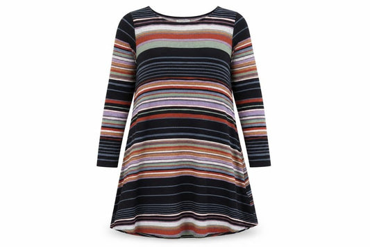 Cerulean Collection Womens Multicoloured Striped Polyester T-Shirt Dress Size L Boat Neck Pullover
