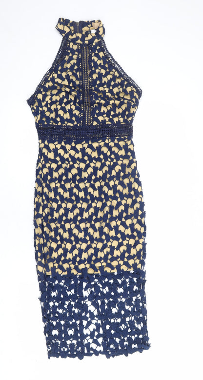 Love Triangle Womens Blue Polyester Sheath Size 8 Halter Zip