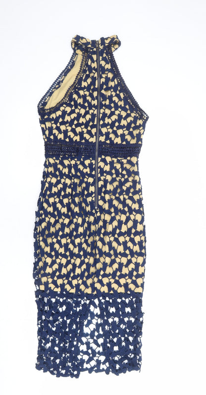 Love Triangle Womens Blue Polyester Sheath Size 8 Halter Zip