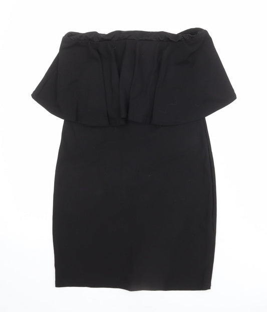 PRETTYLITTLETHING Womens Black Polyester Straight & Pencil Skirt Size 12 Zip - Peplum style