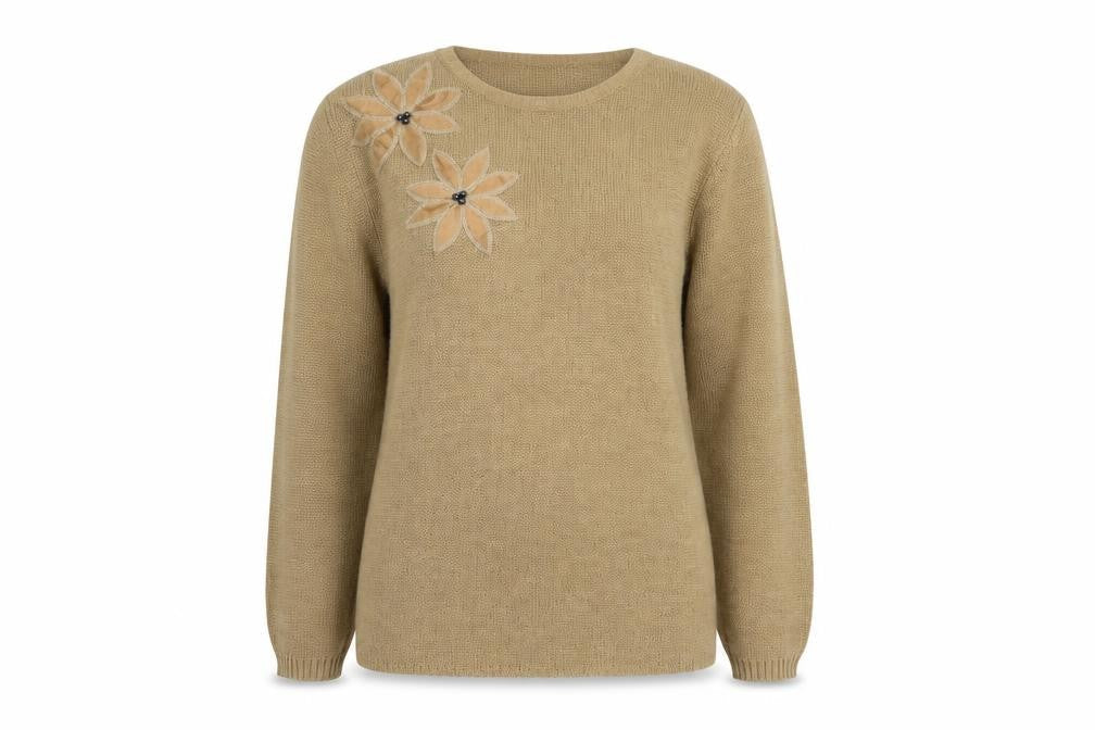 Reny Martan Womens Beige Round Neck Acrylic Pullover Jumper Size 14