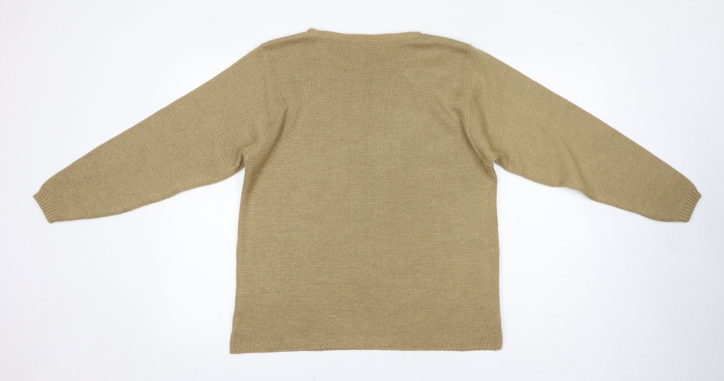 Reny Martan Womens Beige Round Neck Acrylic Pullover Jumper Size 14