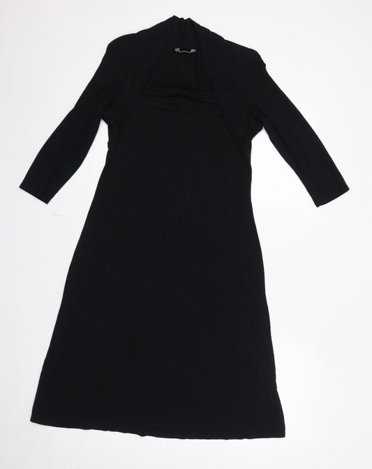 Marks and Spencer Womens Black Viscose A-Line Size 12 Square Neck Pullover