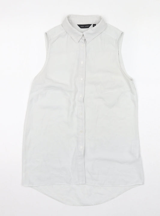 New Look Womens White Polyester Basic Button-Up Size 8 Collared