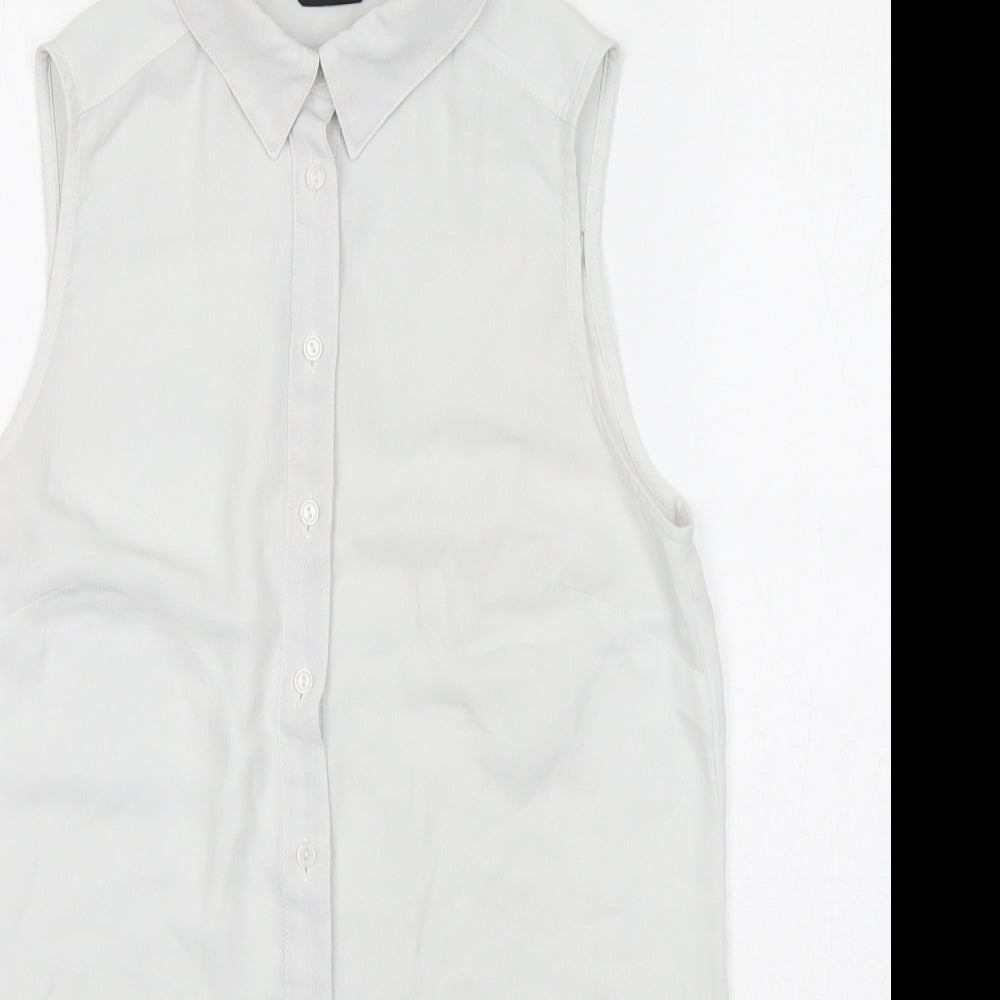 New Look Womens White Polyester Basic Button-Up Size 8 Collared