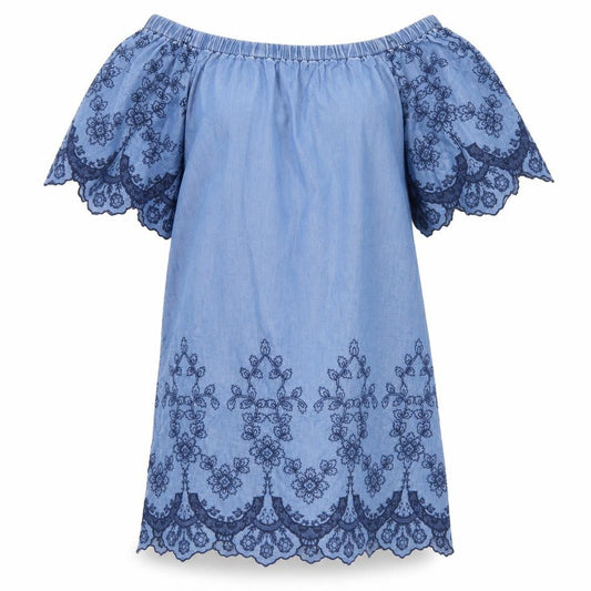 New Look Womens Blue Lyocell Mini Size 10 Off the Shoulder Pullover