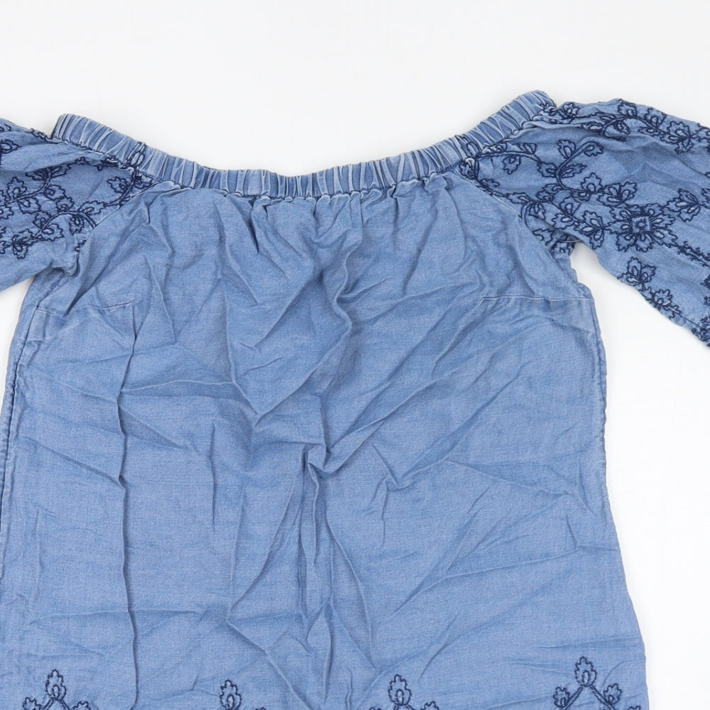 New Look Womens Blue Lyocell Mini Size 10 Off the Shoulder Pullover