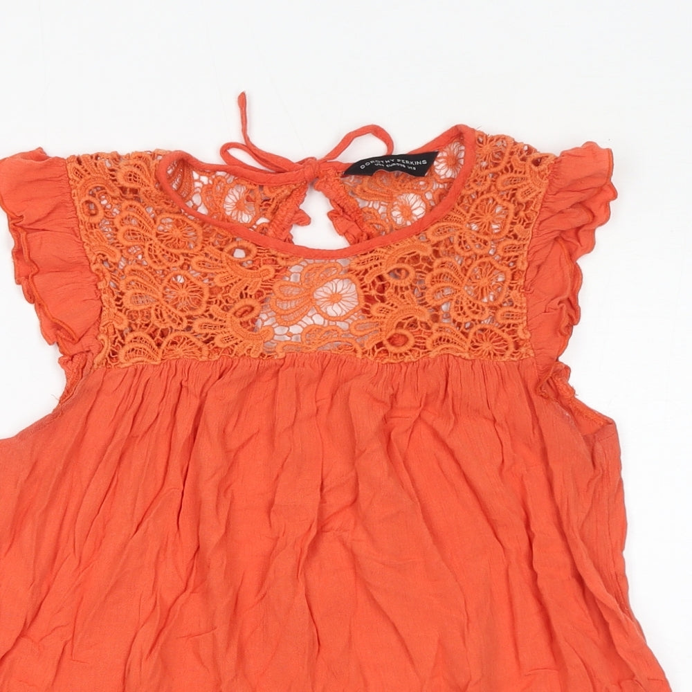 Dorothy Perkins Womens Orange Cotton Basic Tank Size 8 Round Neck