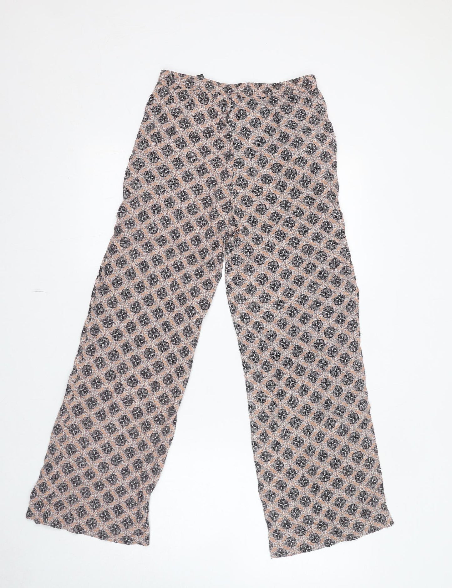 H&M Womens Beige Geometric Viscose Trousers Size 4 L27 in Regular