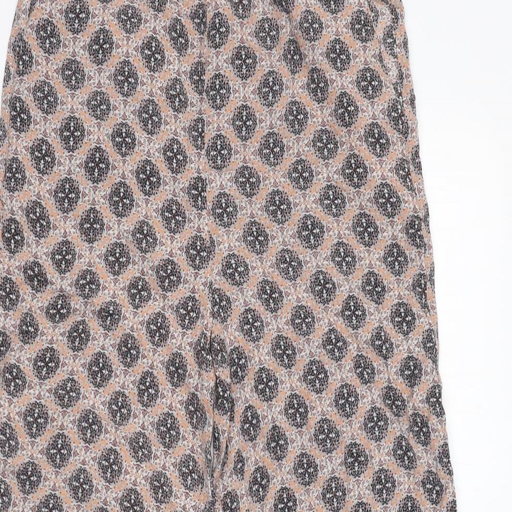 H&M Womens Beige Geometric Viscose Trousers Size 4 L27 in Regular