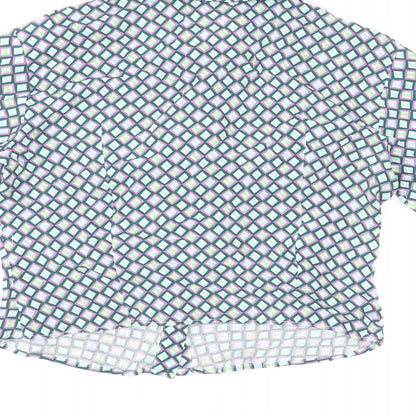 Bershka Womens Multicoloured Geometric Viscose Basic Button-Up Size S Collared