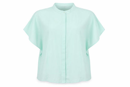 Front view of ASOS women’s green polyester basic blouse, size UK 18, round neck