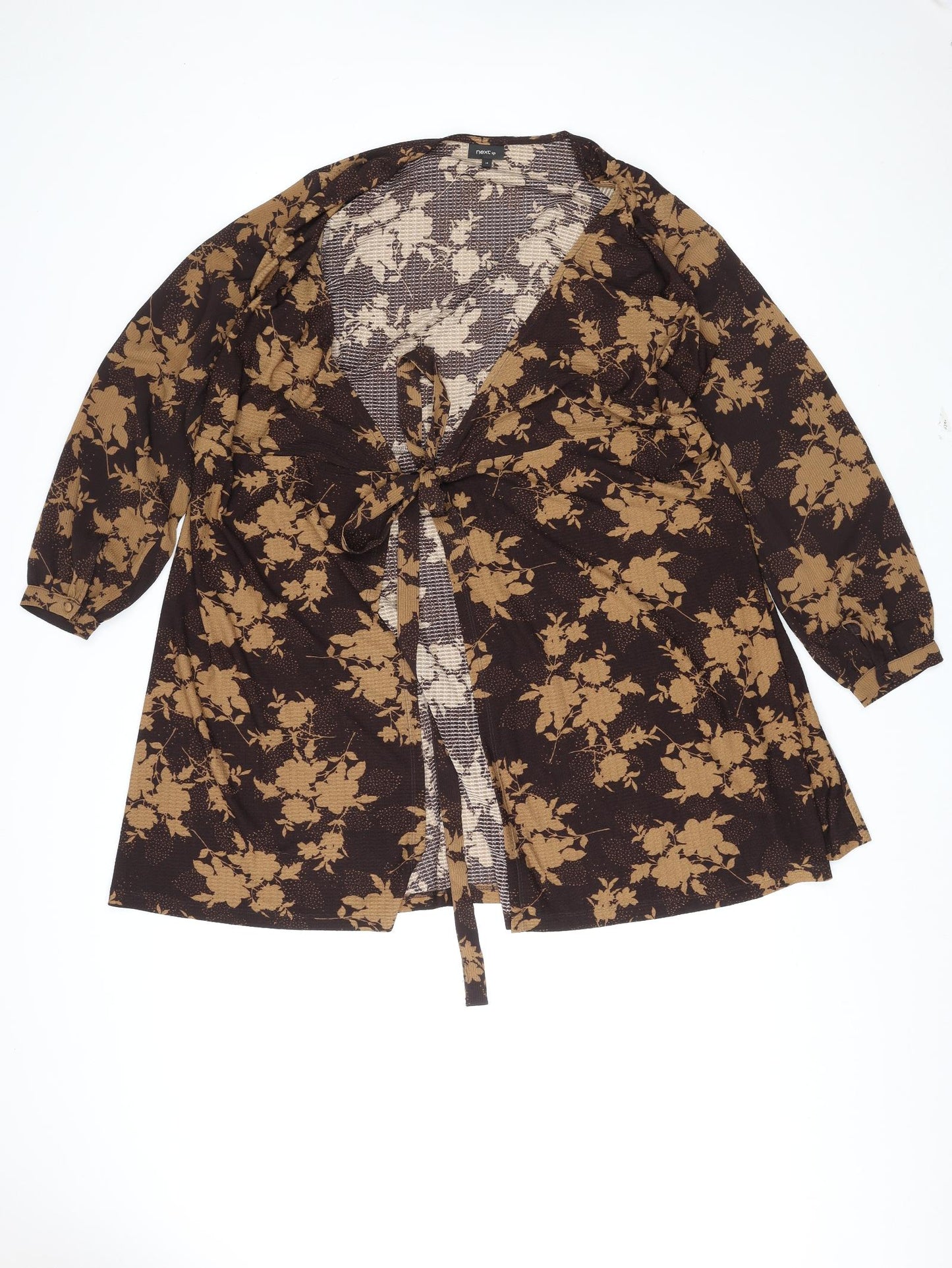 NEXT Womens Brown V-Neck Floral Polyester Cardigan Jumper Size 14