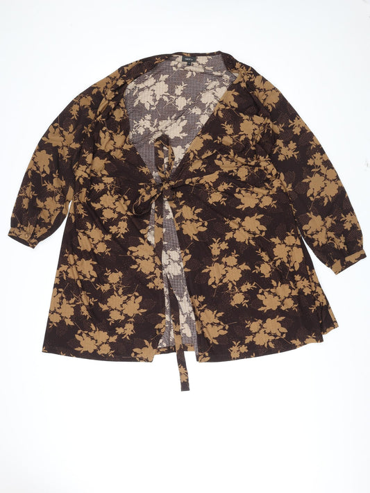 NEXT Womens Brown V-Neck Floral Polyester Cardigan Jumper Size 14