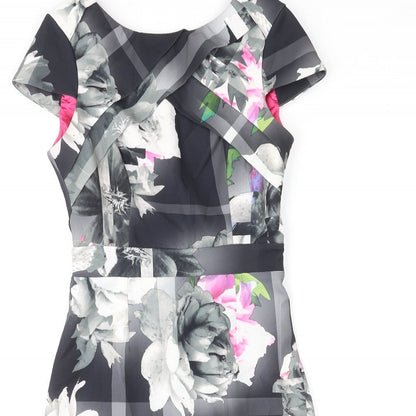 Lipsy Womens Multicoloured Floral Polyester Shift Size 8 Round Neck Zip