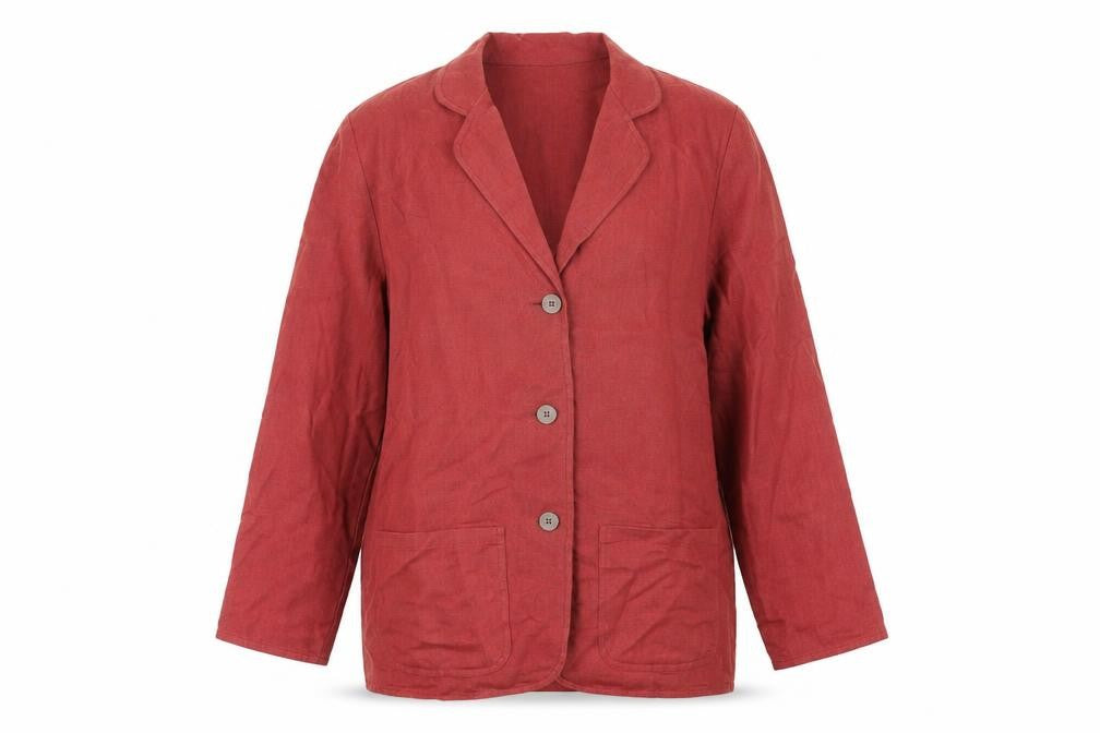 St Michael Womens Red Linen Jacket Blazer Size 12
