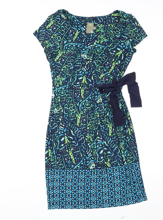 Taylor Womens Multicoloured Geometric Polyester Sheath Size 4 Boat Neck Pullover