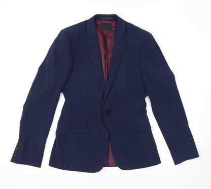 Additional front view of ASOS men’s blue polyester jacket suit jacket, size 38, regular