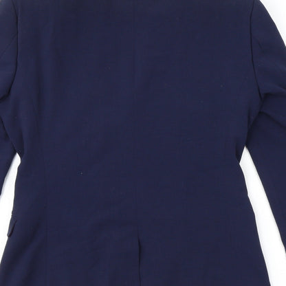 Brand and care label for ASOS men’s blue polyester jacket suit jacket, size 38, regular