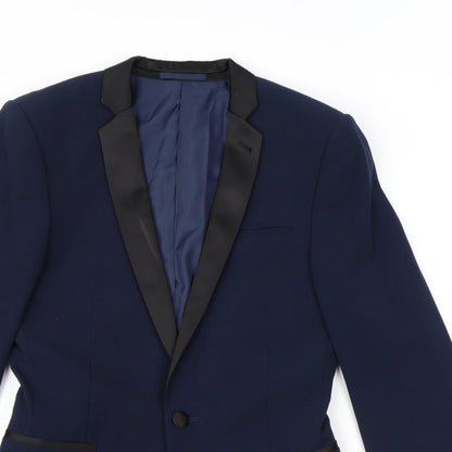 Close-up detail of ASOS men’s blue polyester jacket blazer, size 38, regular