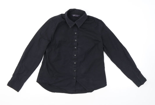 Marks and Spencer Womens Black Cotton Basic Button-Up Size 12 Collared